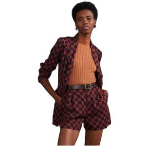 Anthropologie Maeve Checkered Two Piece Set Size 8 Petite Red Black NWOT